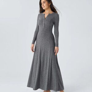 🌸 Halara Henley Long Sleeve Flare Maxi Dress - Large